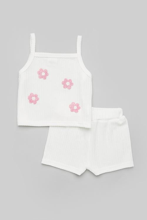 Spaghetti top & shorts set - white/pink flowers