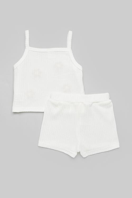 Spaghetti top & shorts set - white/pink flowers