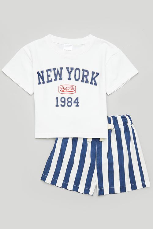 Tee & shorts set - white/navy stripes