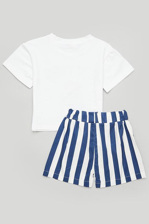 Tee & shorts set - white/navy stripes