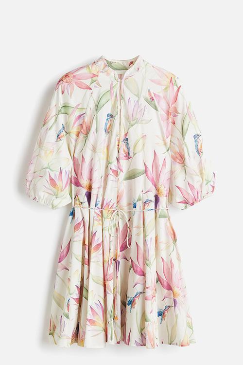 Tie-belt dress - white/floral