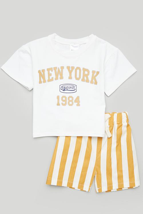 Tee & shorts set - white/yellow ochre stripes