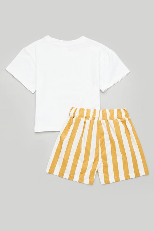 Tee & shorts set - white/yellow ochre stripes