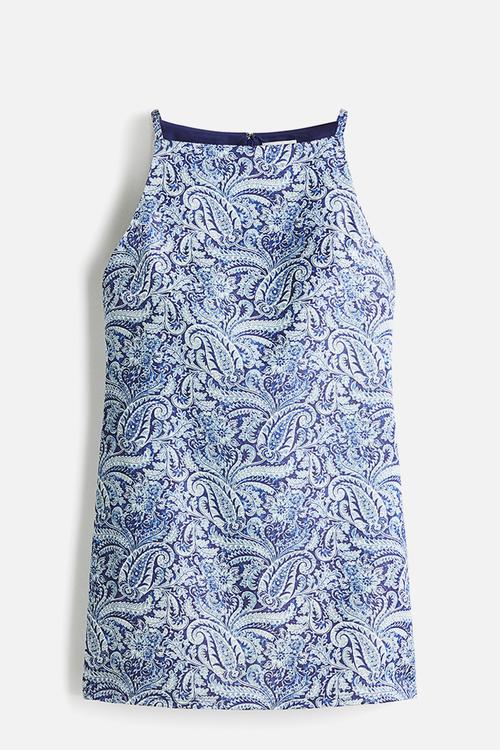 Linen-blend strappy dress - blue/paisley pattern