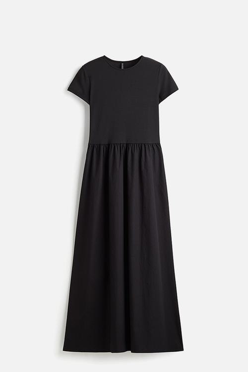 Short-sleeved maxi dress - black