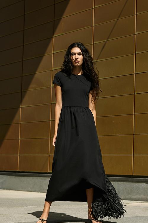 Short-sleeved maxi dress - black