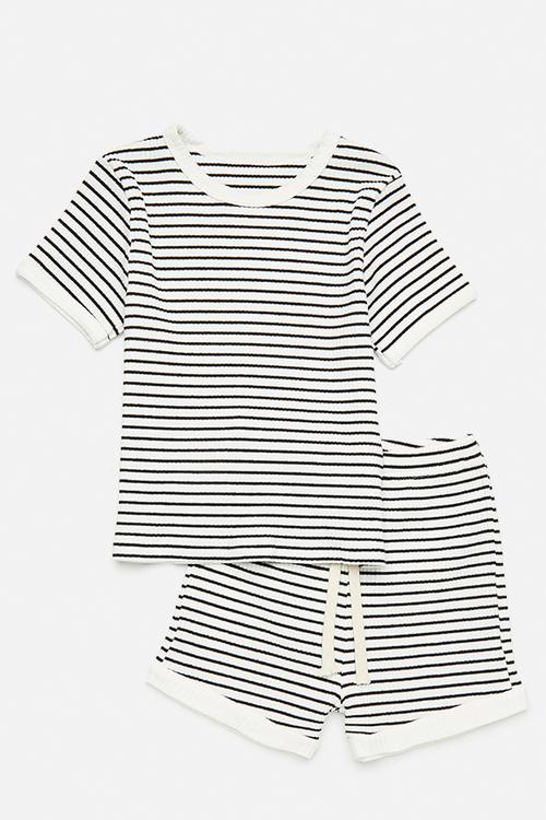 Tee & shorts set - white/black stripe