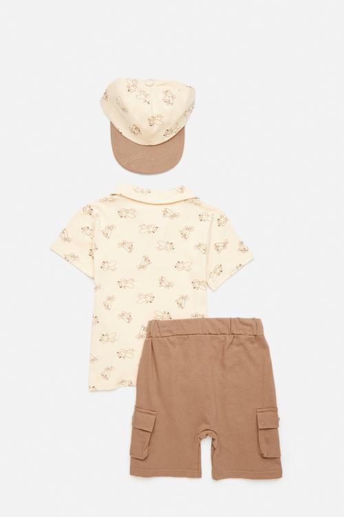 Shirt & short set with cap - beige/brown/multi