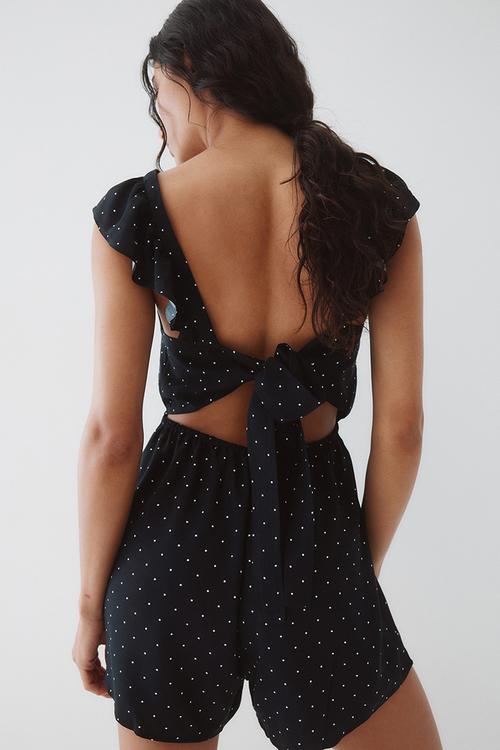 Tie-back playsuit - black/spotted