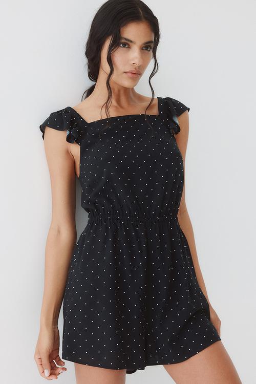 Tie-back playsuit - black/spotted