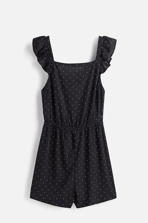 Tie-back playsuit - black/spotted