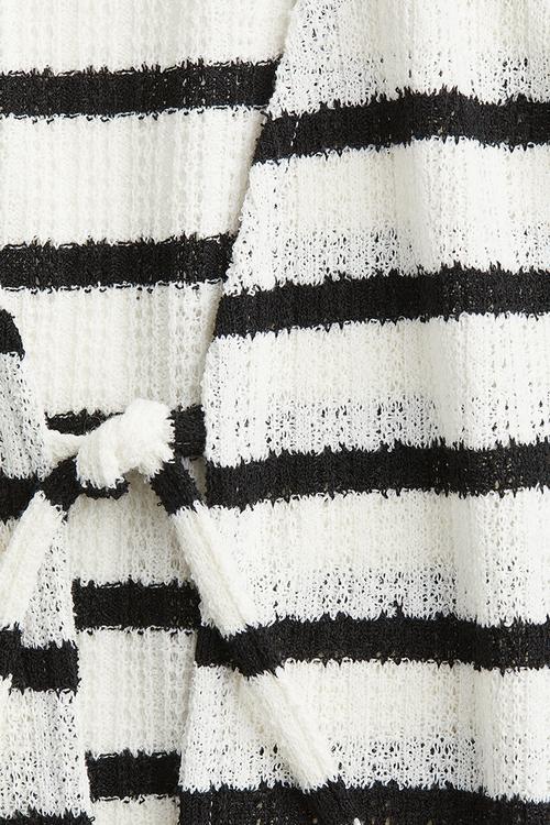 Knitted tie-front top - white/striped