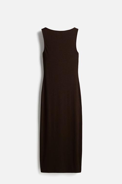 Ribbed jersey midi dress - dark brown