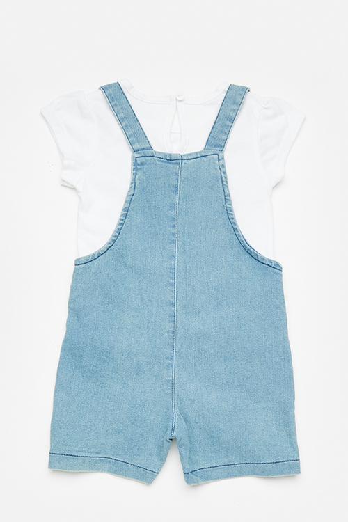 Short dungaree & top set - white/blue