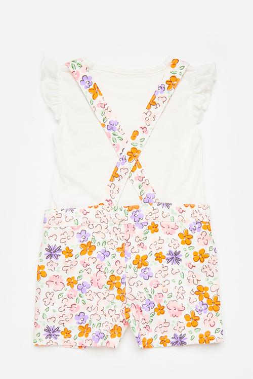 Printed short dungaree & top set - white/floral