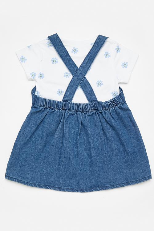Dungaree dress & top set - white/navy