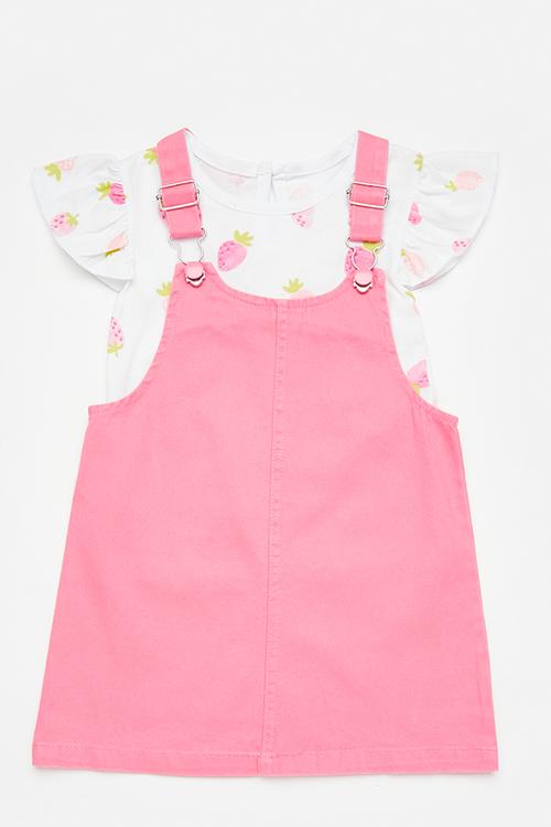 Dungaree dress & top set - white/dark pink