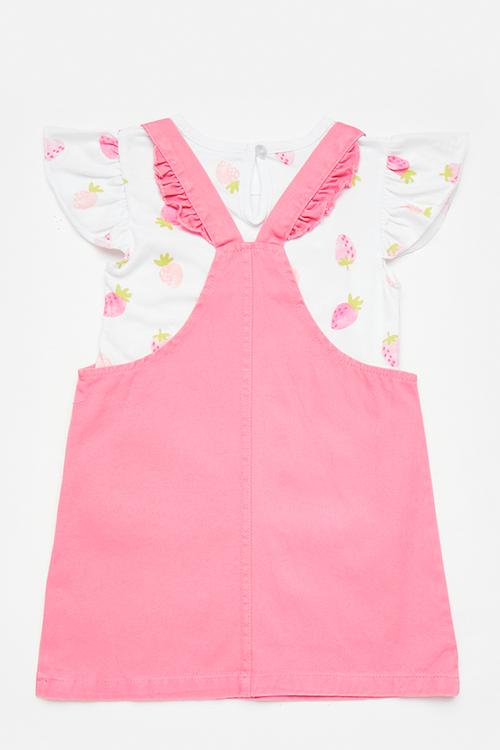 Dungaree dress & top set - white/dark pink