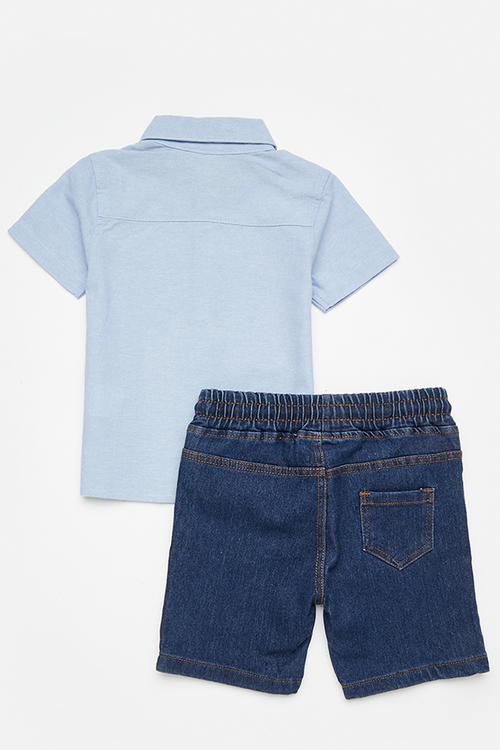 Shirt & short set - steel blue/black