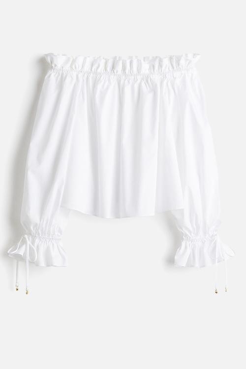 Off-the-shoulder poplin blouse - white