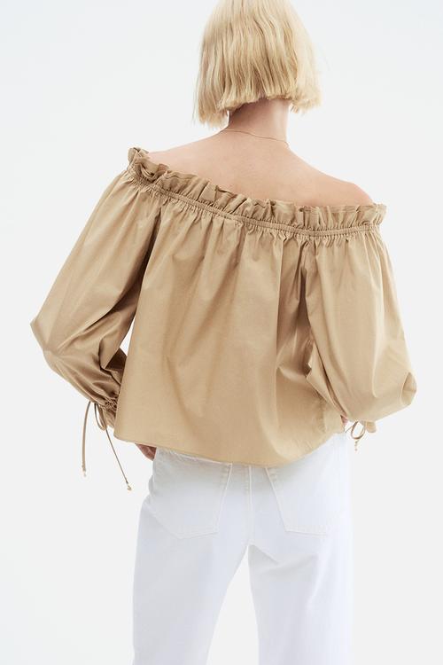 Off-the-shoulder poplin blouse - beige