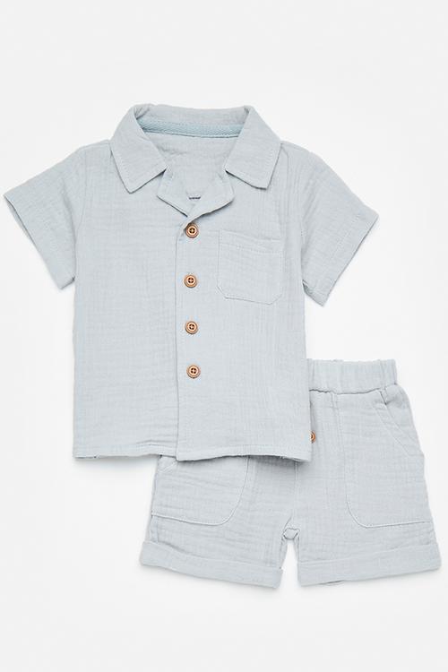 Shirt & short set - light grey linen