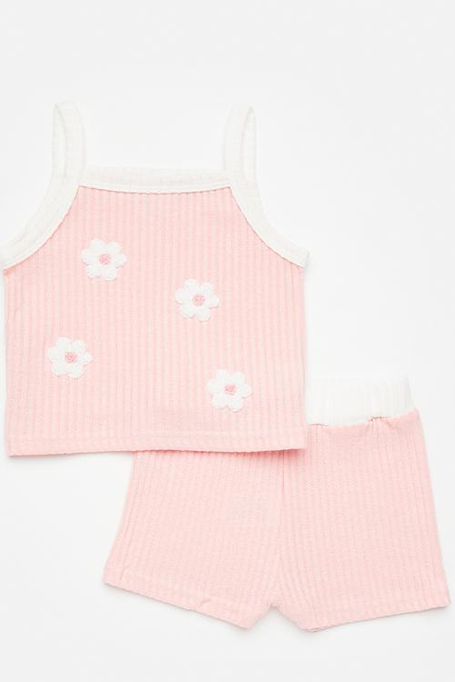 Spaghetti top & shorts set - pink/white flowers