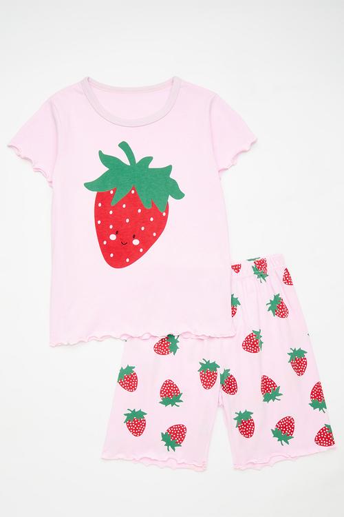 Strawberry print tee & short set - pink