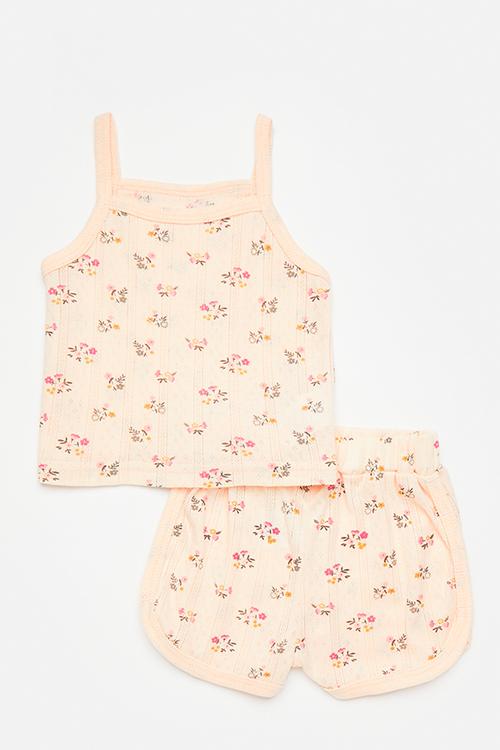 Spaghetti strap top & curved hem shorts set - blush pink/floral