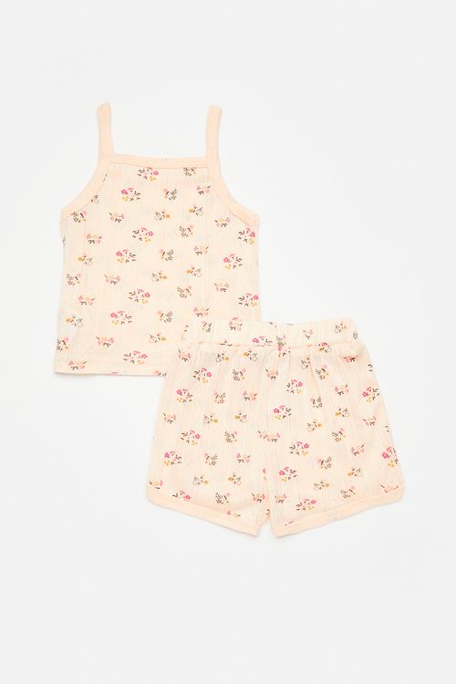 Spaghetti strap top & curved hem shorts set - blush pink/floral