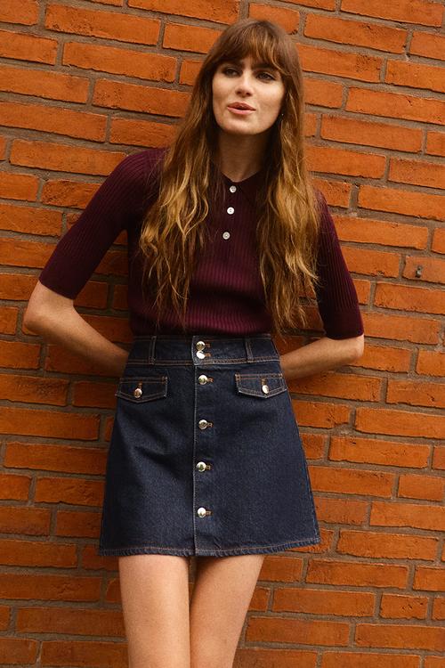 A-line denim mini skirt - dark denim blue