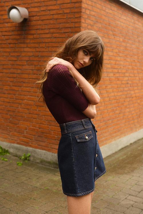 A-line denim mini skirt - dark denim blue