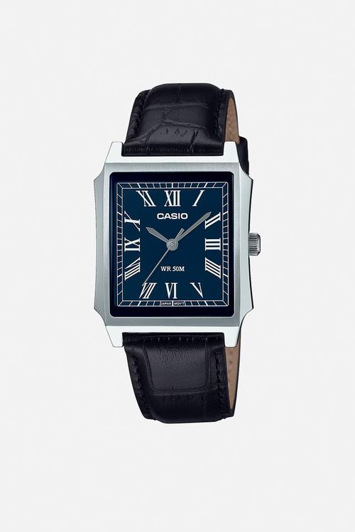 Casio Analog - Silver Black Leather