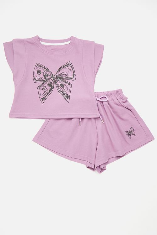 Tee & gathered shorts set - bright lavender