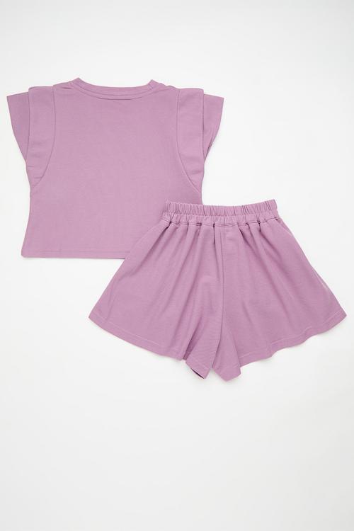 Tee & gathered shorts set - bright lavender