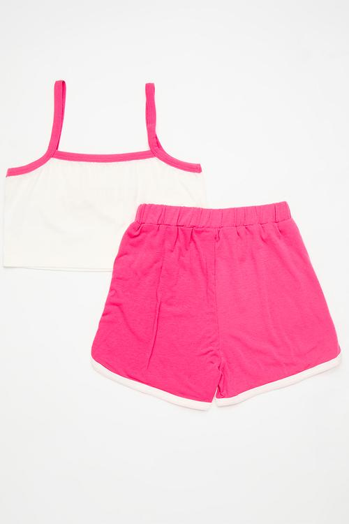 Camisole & curved hem shorts set - white & deep pink