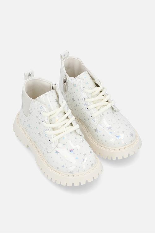 Star printed boots - white silver/cream