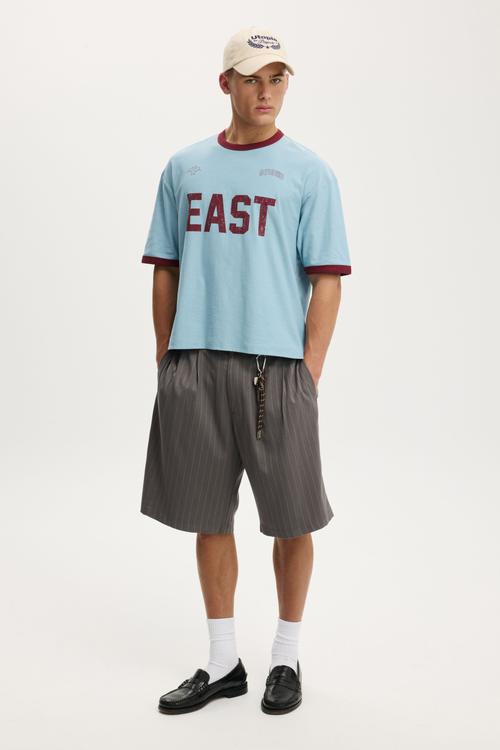 Cropped Fit Graphic T-shirt - Blue Mist/East