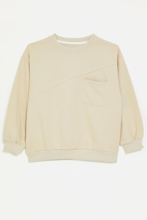 Sweat top with patch pocket - beige