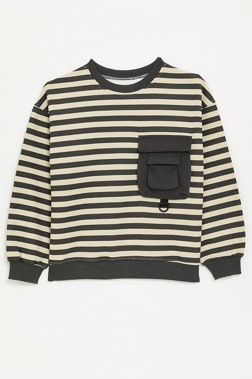 Sweatshirt with cargo pocket - mud brown/beige stripes