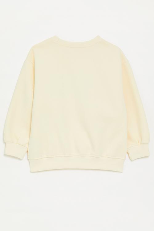 Pearl beaded neckline sweatshirt - cream