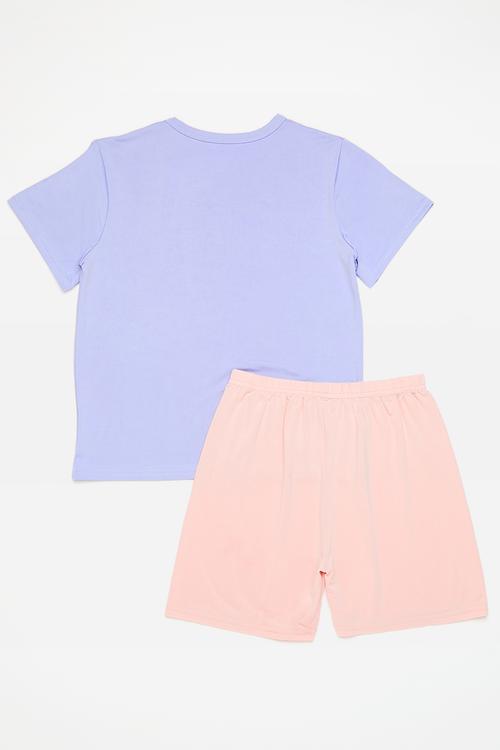 Tee & shorts pj set - periwinkle/pink/bunny