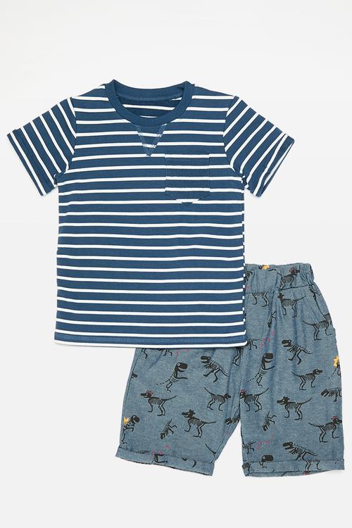 Striped tee & short set - blue