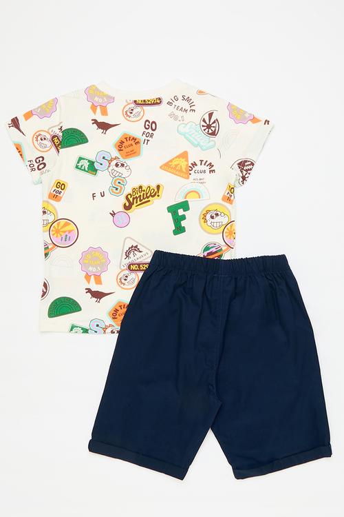Sticker all-over-print tee with plain shorts - multi/black