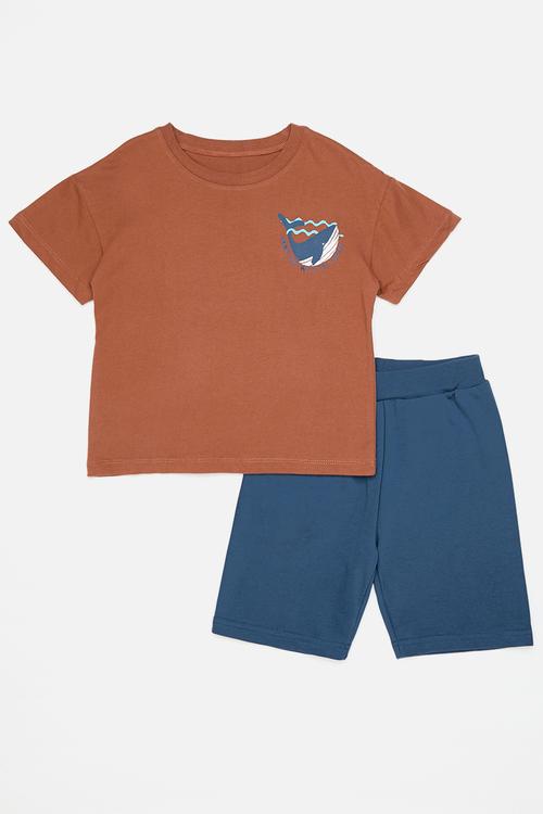 Tee & short set - brown & navy