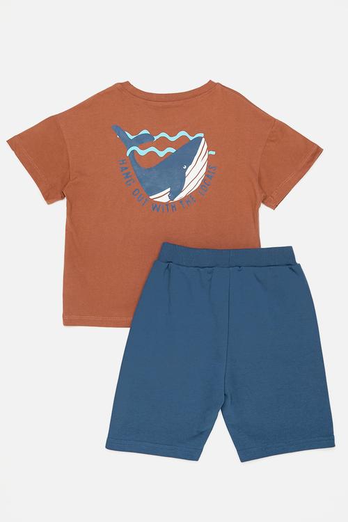 Tee & short set - brown & navy