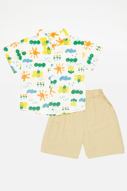 Shirt and short set - white/multi/tan