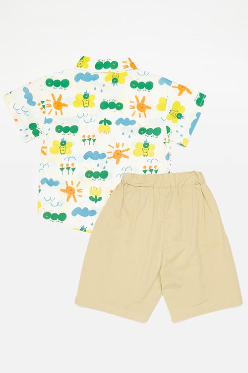 Shirt and short set - white/multi/tan