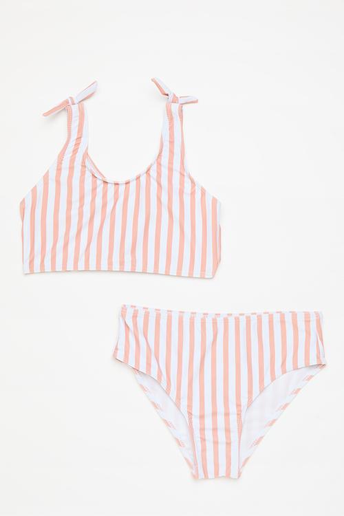 Stripe 2 Piece bikini set - pink/white