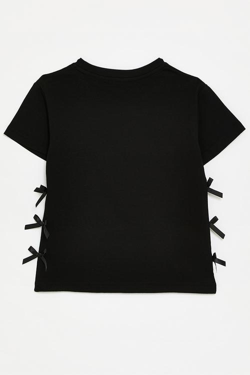 Black tee with side bow detail - black